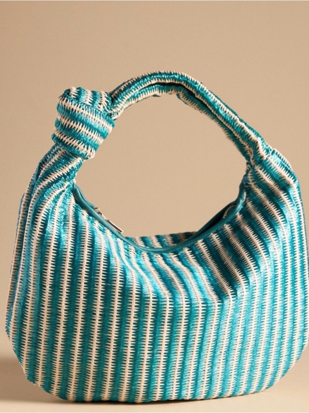Melie Bianco Anthropologie Turquoise & White Striped Knitted Hobo Bag NWT